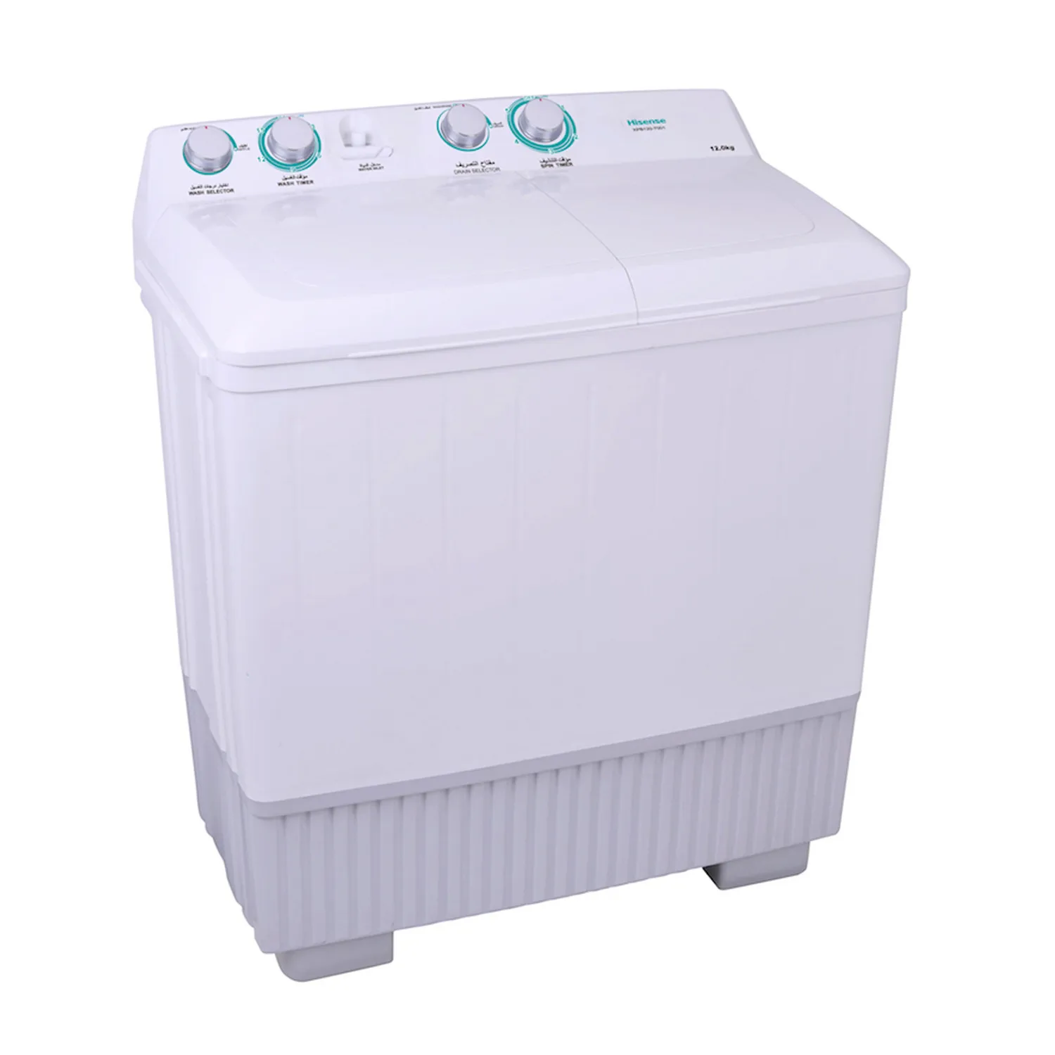 غسالة هايسنس Hisense حوضين سعة 12 كجم، تحميل علوي مع مؤقت للغسيل والعصر، موديل XPB120-7001.