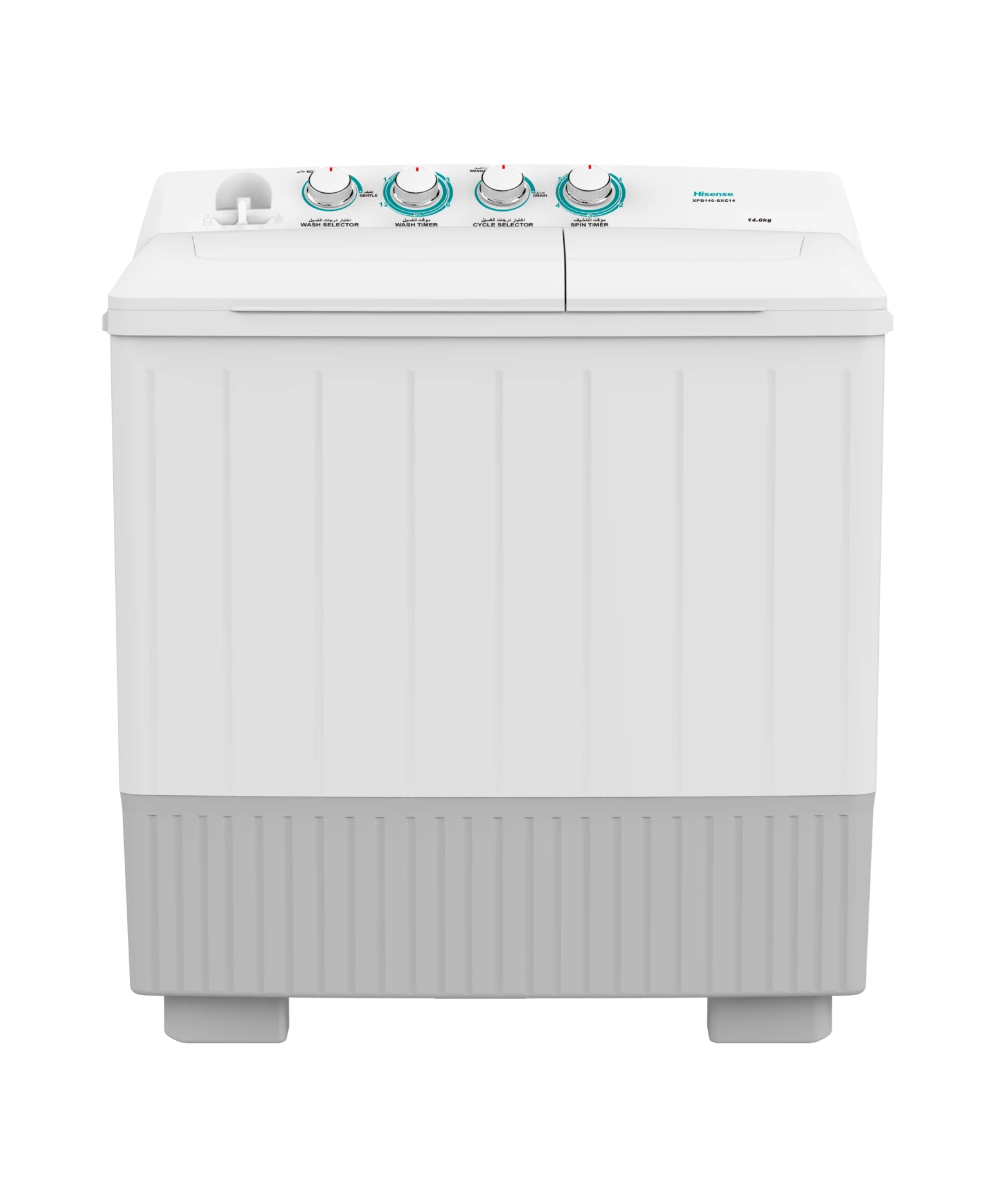غسالة هايسنس Hisense حوضين سعة 14 كجم، تحميل علوي مع مؤقت للغسيل والعصر، موديل XPB140-SXC14.