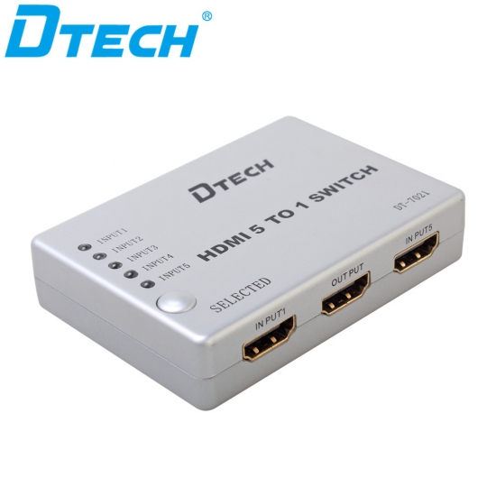 مبدل إشارة HDMI من 5 مداخل إلى مخرج واحد مع ريموت كنترول DTECH DT-7021