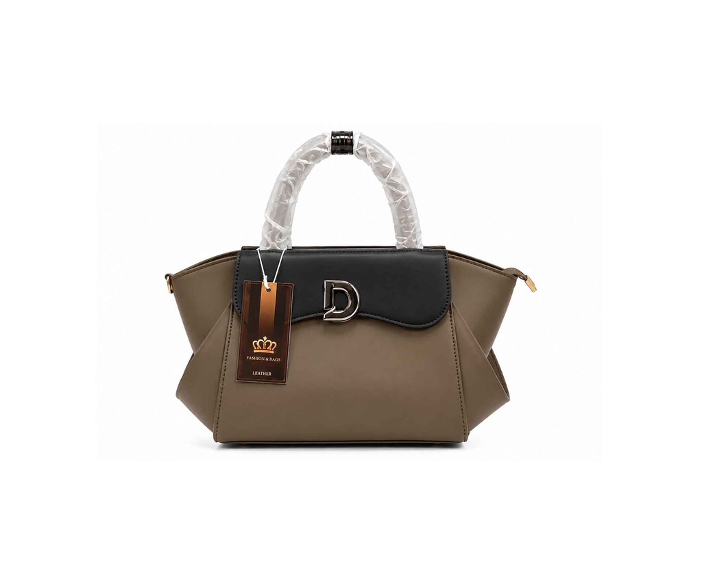 [DR-012] Elegant women’s handbag with a distinctive design and a metal closure – dark khaki
