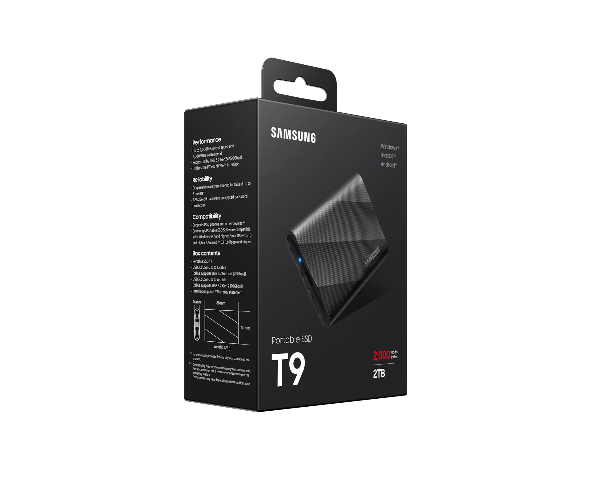 هارد خارجي سامسونج Samsung T9 Portable SSD 2TB، بمنفذ USB 3.2 Gen 2x2، سرعة 2000MB/s