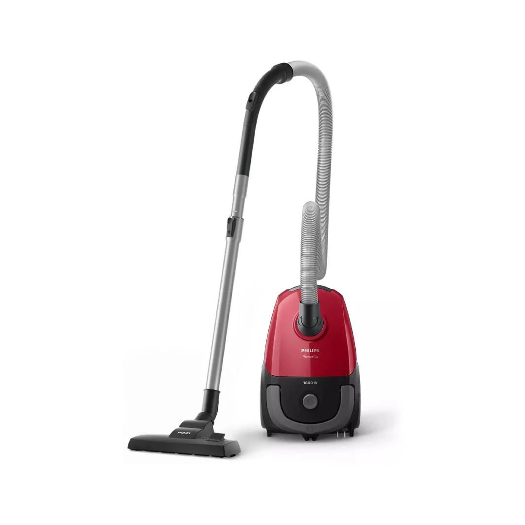 مكنسة كهربائية فيليبس PowerGo مع كيس غبار FC8293/01، محرك 1800 واط، سعة 3 لتر، فلتر Super Clean Air، أحمر